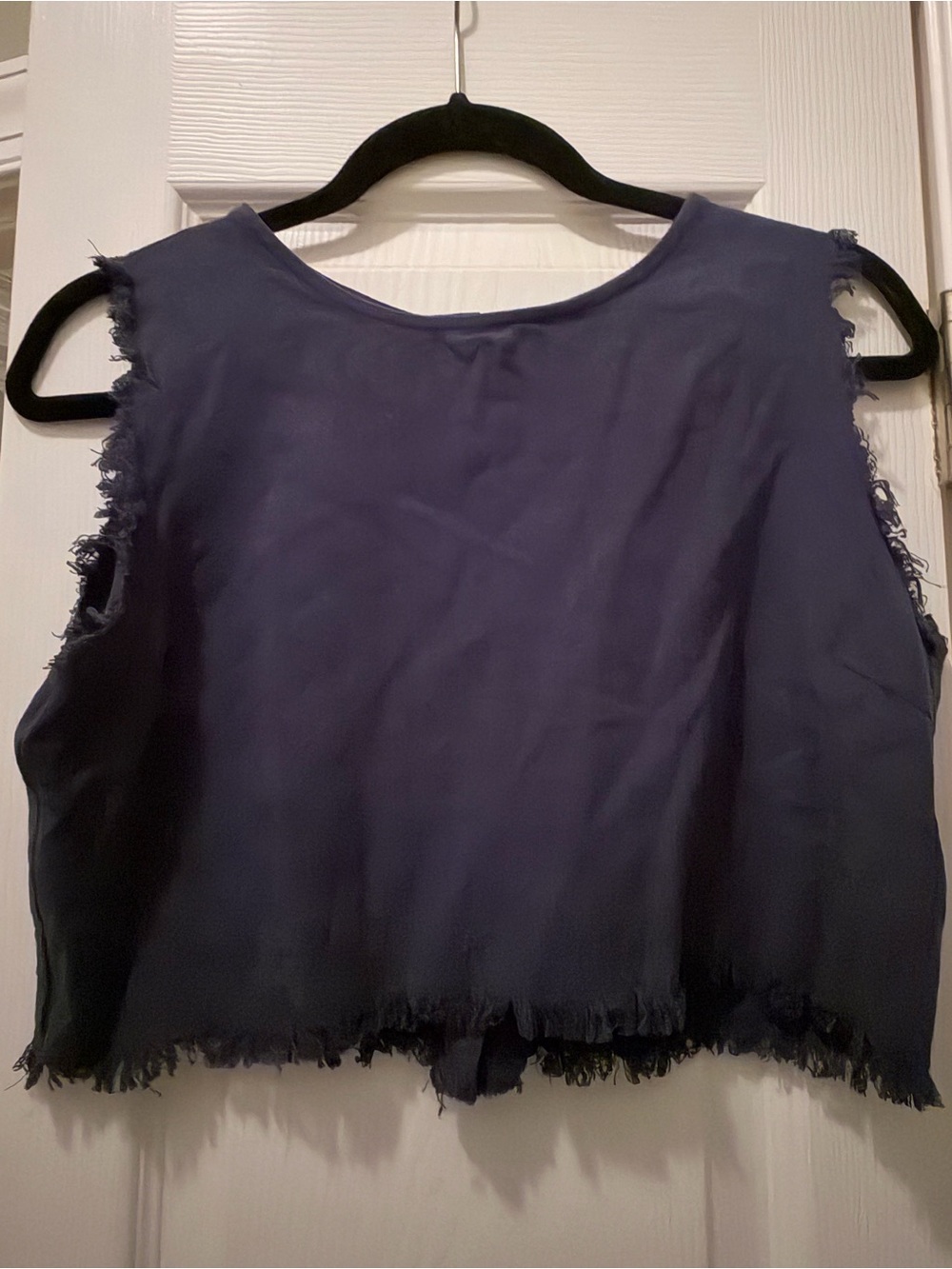 Blue Blush Frayed Hem Navy Sleeveless Crop Top - Women